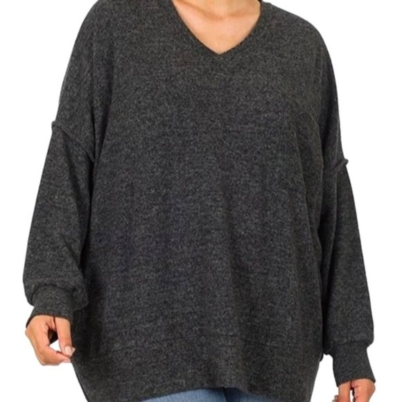 Zenana Melange Front Seam Round-Neck Sweater main image 0